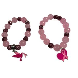 Set of two Women’s Breast Cancer Awareness 12 mm Pink Glass Beaded Bracelets